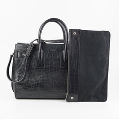 Saint Laurent Crocodile Embossed Calfskin Black