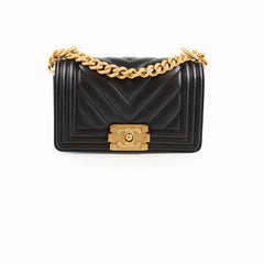 Chanel Small Boy Bag Black Chevron 25 Series