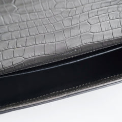 Saint Laurent Medium Kate Grey Croc Embossed Bag