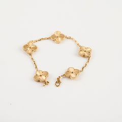 Van Cleef & Arpels Vintage Alhambra Yellow Gold Guilloche 5 Motifs Bracelet