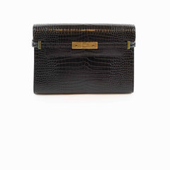Saint Laurent Medium Manhattan Croc Embossed Shoulder Bag Black
