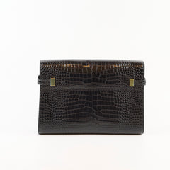 Saint Laurent Medium Manhattan Croc Embossed Shoulder Bag Black