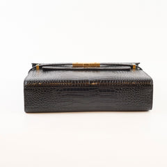 Saint Laurent Medium Manhattan Croc Embossed Shoulder Bag Black
