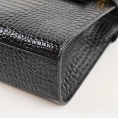 Saint Laurent Medium Manhattan Croc Embossed Shoulder Bag Black