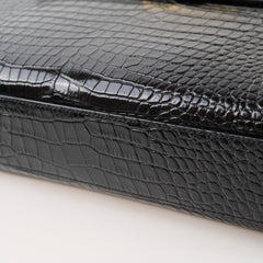 Saint Laurent Medium Manhattan Croc Embossed Shoulder Bag Black