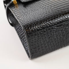 Saint Laurent Medium Manhattan Croc Embossed Shoulder Bag Black