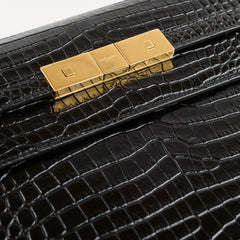 Saint Laurent Medium Manhattan Croc Embossed Shoulder Bag Black