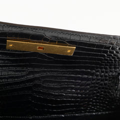 Saint Laurent Medium Manhattan Croc Embossed Shoulder Bag Black