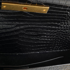 Saint Laurent Medium Manhattan Croc Embossed Shoulder Bag Black