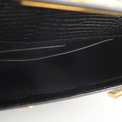 Saint Laurent Medium Manhattan Croc Embossed Shoulder Bag Black