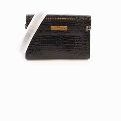 Saint Laurent Medium Manhattan Croc Embossed Shoulder Bag Black