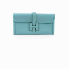 Hermès Hermes Jige Gusseted Clutch Calfskin Saint-Cyr Blue