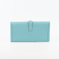 Hermès Hermes Jige Gusseted Clutch Calfskin Saint-Cyr Blue