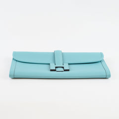 Hermès Hermes Jige Gusseted Clutch Calfskin Saint-Cyr Blue