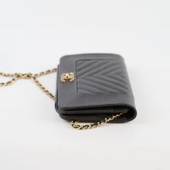 Chanel Seasonal Wallet on Chain WOC Caviar Dk Grey (27 Series)