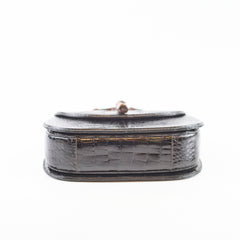 Gucci Vintage Bamboo Top Handle Crocodile Shiny Black