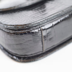 Gucci Vintage Bamboo Top Handle Crocodile Shiny Black