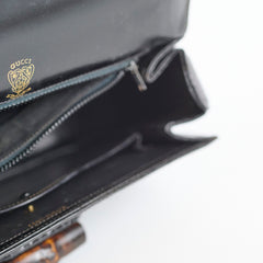 Gucci Vintage Bamboo Top Handle Crocodile Shiny Black