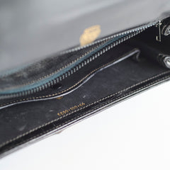 Gucci Vintage Bamboo Top Handle Crocodile Shiny Black