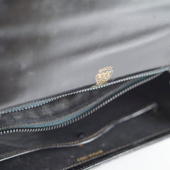 Gucci Vintage Bamboo Top Handle Crocodile Shiny Black