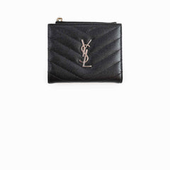 Saint Laurent Black Calfskin Leather Cassandre Matelassé Bi-Fold Wallet
