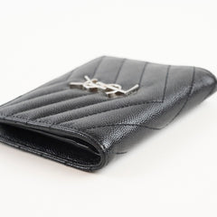 Saint Laurent Black Calfskin Leather Cassandre Matelassé Bi-Fold Wallet