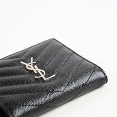 Saint Laurent Black Calfskin Leather Cassandre Matelassé Bi-Fold Wallet