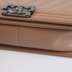 Chanel Medium Chevron Taupe Latte Caviar
