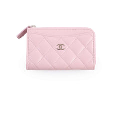 Chanel Pink Caviar Zip Cardholder (microchip)