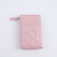 Chanel Pink Caviar Zip Cardholder (microchip)