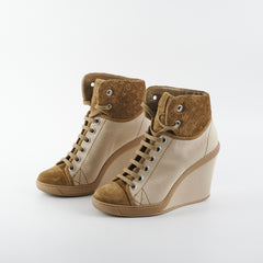 Louis Vuitton Batignolles Wedge Canvas Sneakers 36.5 Beige
