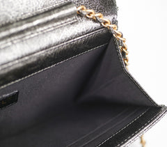 Chanel Zip Away Chain Clutch Wallet on Chain WOC Metallic Grey