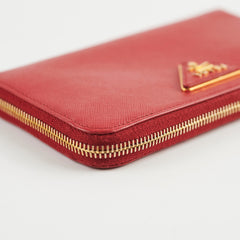 Prada Saffiano Long Zip Wallet Red