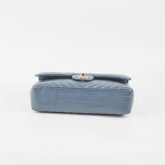 Chanel Chevron M/L Lambskin Classic Flap Dark Grey/Blue