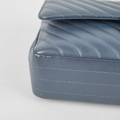 Chanel Chevron M/L Lambskin Classic Flap Dark Grey/Blue
