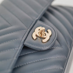 Chanel Chevron M/L Lambskin Classic Flap Dark Grey/Blue