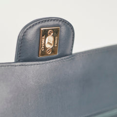 Chanel Chevron M/L Lambskin Classic Flap Dark Grey/Blue