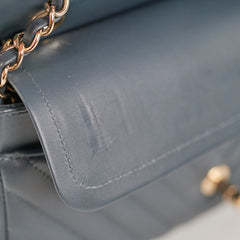 Chanel Chevron M/L Lambskin Classic Flap Dark Grey/Blue