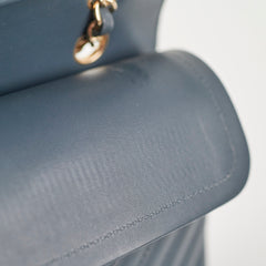 Chanel Chevron M/L Lambskin Classic Flap Dark Grey/Blue