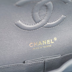Chanel Chevron M/L Lambskin Classic Flap Dark Grey/Blue