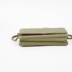 Chanel Wallet On Chain WOC Green Chevron