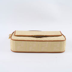 Fendi Raffia Vitello Medium Baguette Beige