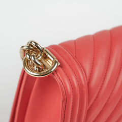 Chanel Old Medium Boy Chevron Lambskin Coral  - Series 27