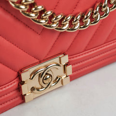 Chanel Old Medium Boy Chevron Lambskin Coral  - Series 27