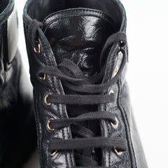 Chanel Calfskin Cap Toe Lace Up Boots Black Size 40.5C