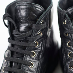 Chanel Calfskin Cap Toe Lace Up Boots Black Size 40.5C