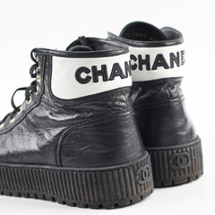 Chanel Calfskin Cap Toe Lace Up Boots Black Size 40.5C