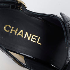 Chanel Patent Quilted Turnlock Sandals Black/Gold Size 40.5C