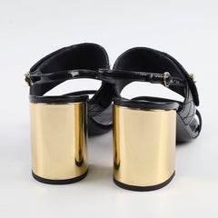 Chanel Patent Quilted Turnlock Sandals Black/Gold Size 40.5C