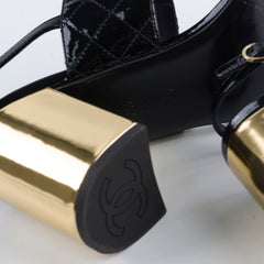 Chanel Patent Quilted Turnlock Sandals Black/Gold Size 40.5C